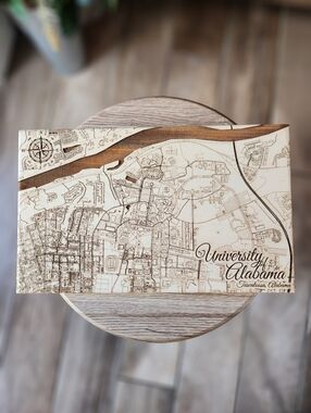 University of Alabama Laser-Etched Wooden Map Plaque - Natural Wood